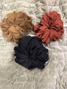 Free People Trio Oversized Scrunchies in Black, Tan, Rust